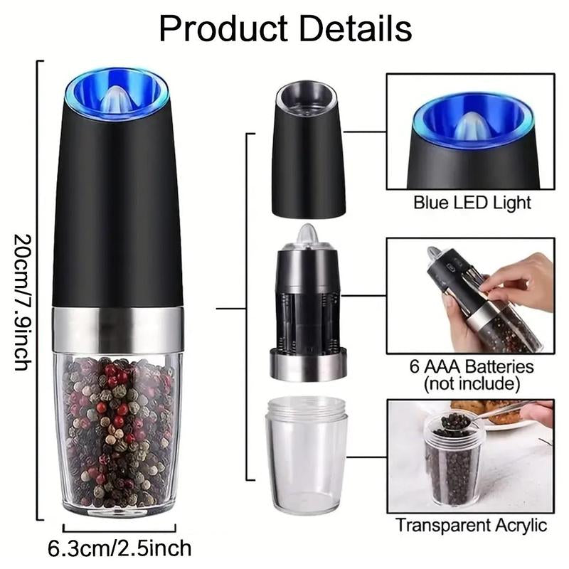 Electric Salt & Pepper Grinding Tool, Automatic Pepper Grinding Tool with LED Light, Battery Powered Adjustable Coarseness Grinding Tool Kitchenware, Kitchen Gadgets, Salt Pepper Shakers