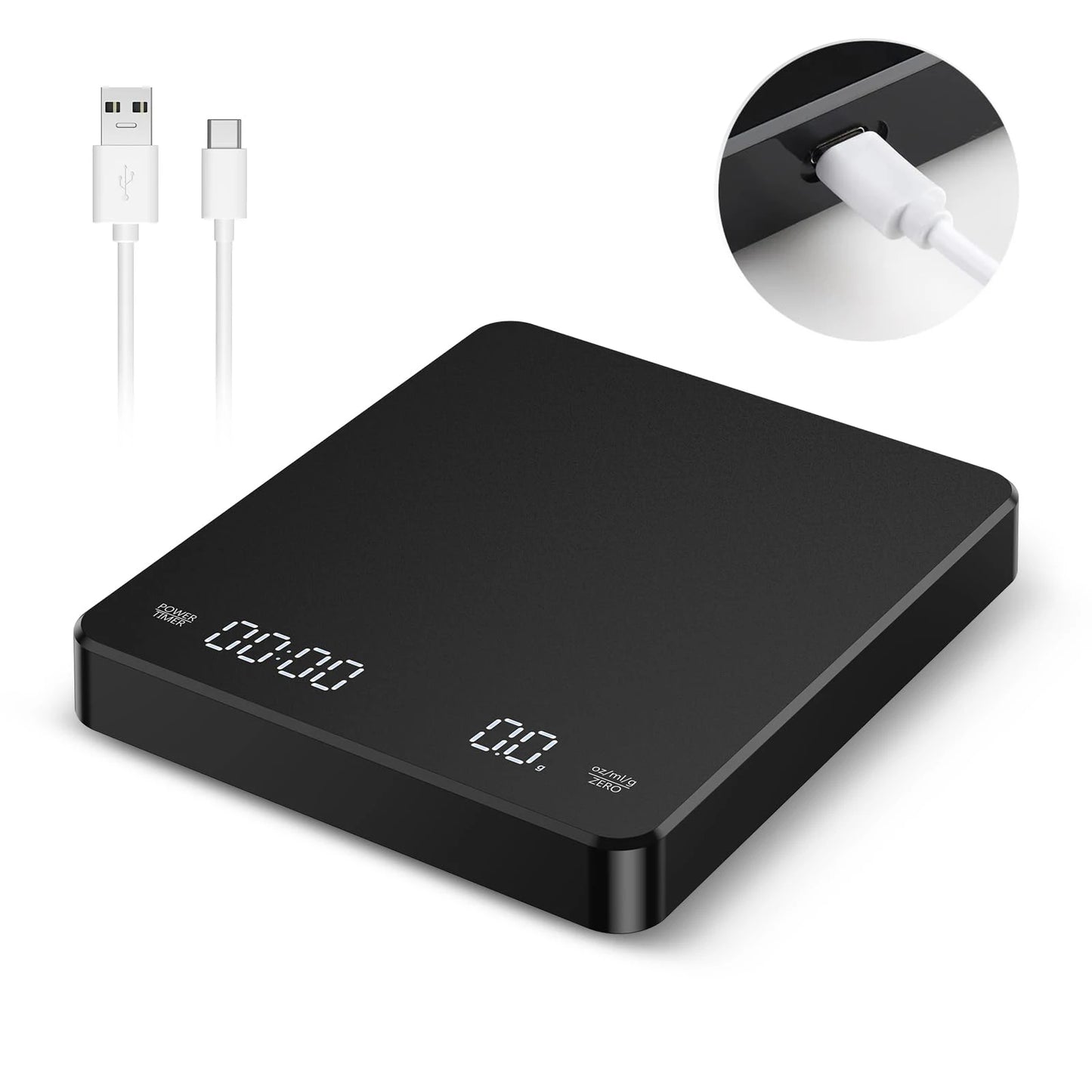 High Precision Digital Coffee Scale with Timer - 3Kg/0.1G Matte Black Espresso Kitchen Scale