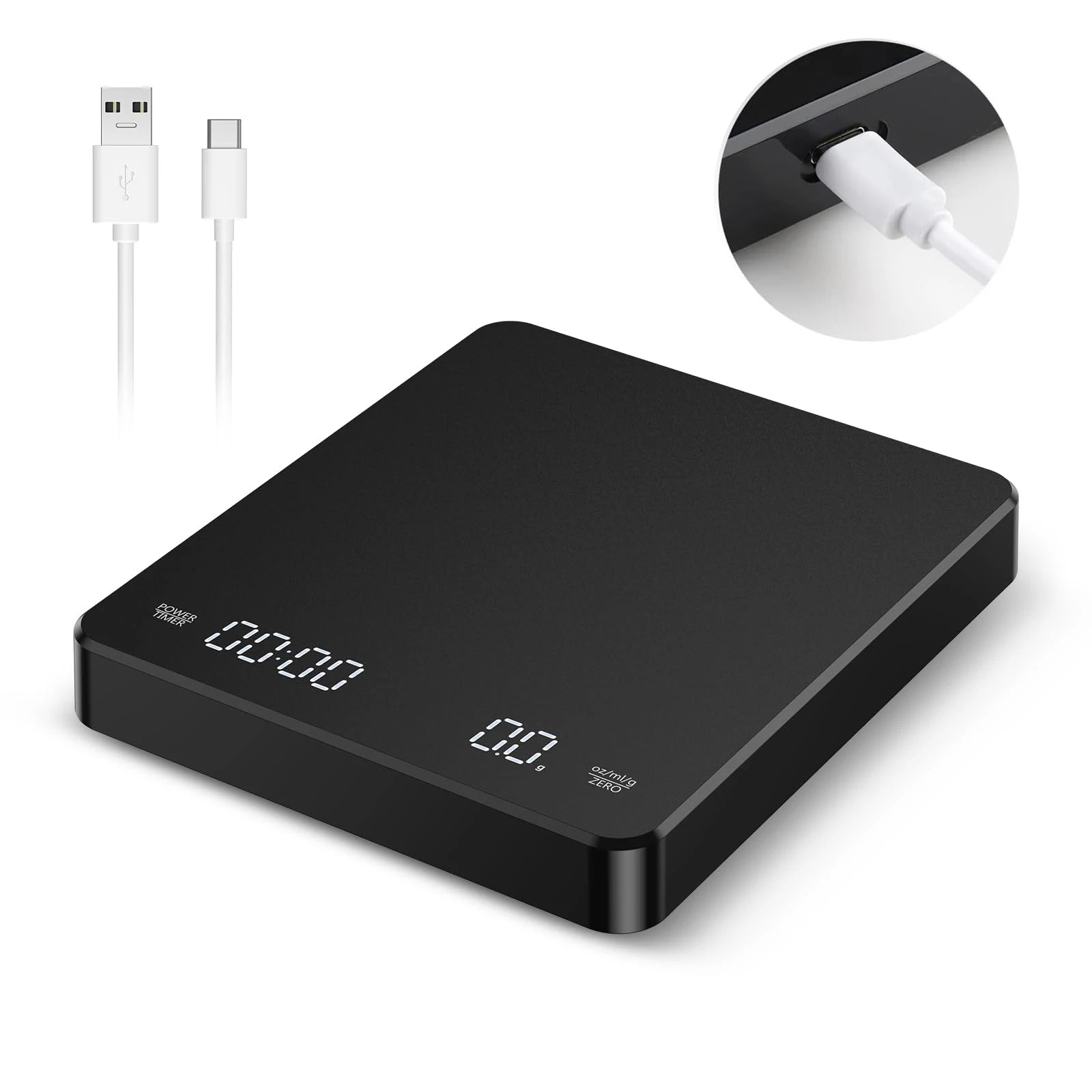 High Precision Digital Coffee Scale with Timer - 3Kg/0.1G Matte Black Espresso Kitchen Scale