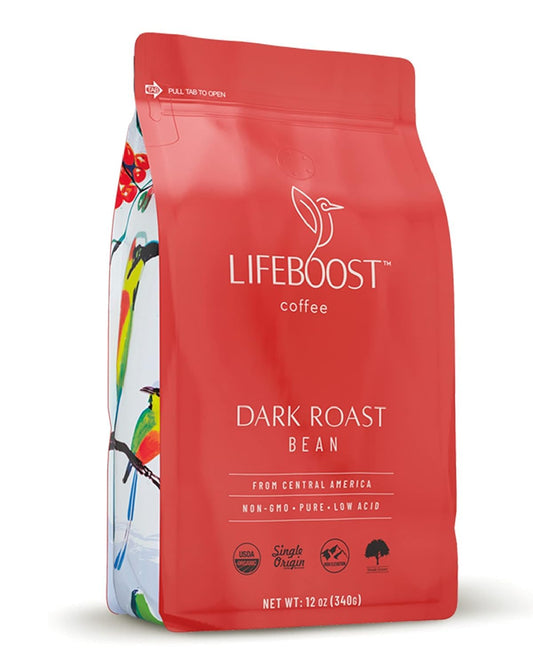 Dark Organic Coffee Beans - Single Origin Non-Gmo Dark Roast Low Acid Coffee Beans - Third Party Tested for Mycotoxins & Pesticides - Whole Bean - 12 Ounces