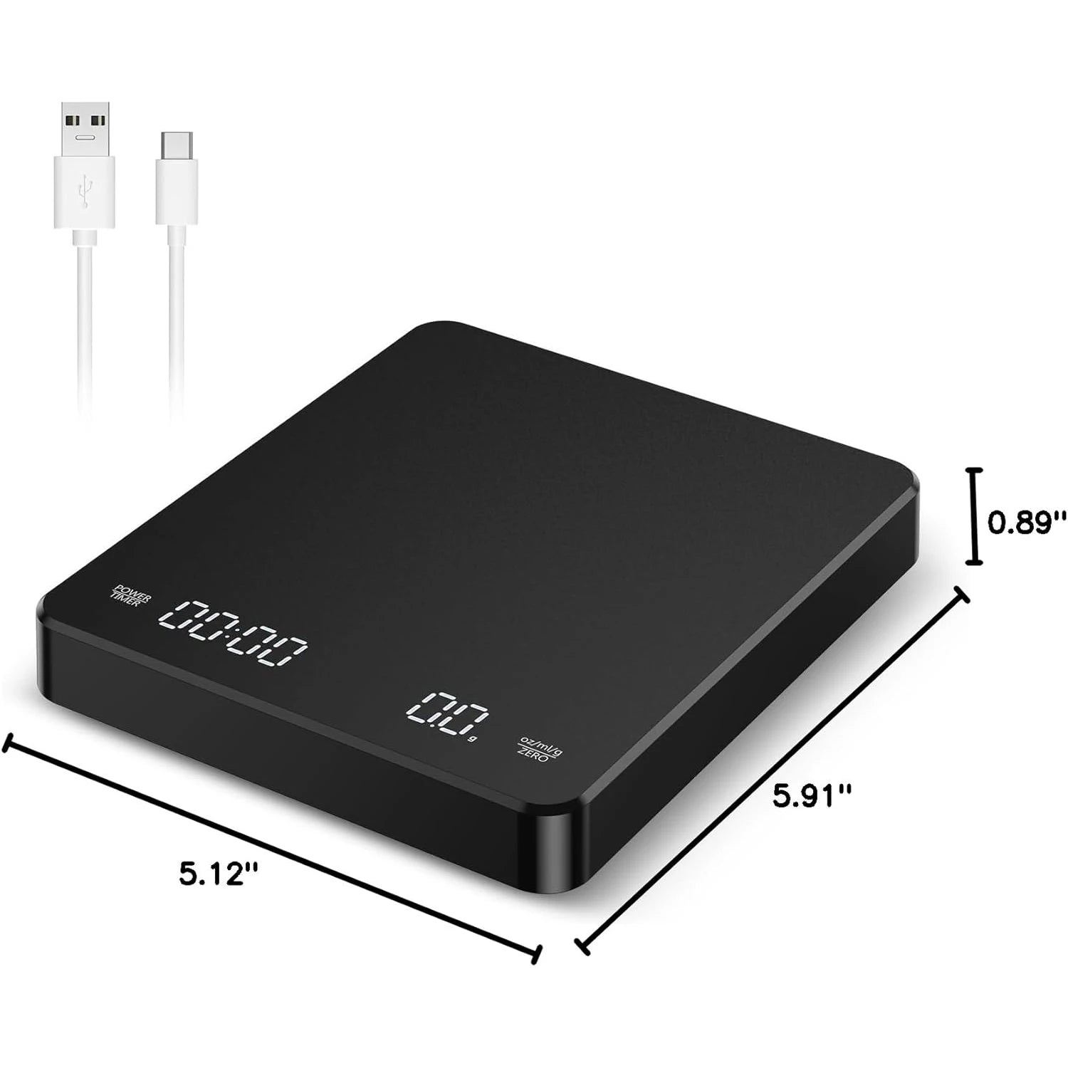 High Precision Digital Coffee Scale with Timer - 3Kg/0.1G Matte Black Espresso Kitchen Scale