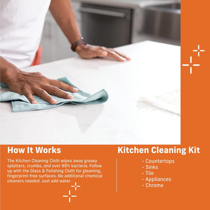 Kitchen Cleaning Kit, Premium Microfiber Cleaning Cloth with Scrubber, Ideal Cleaning Supplies for Kitchen Sinks and Dish Scrubber, 100 Wash Guarantee, 2 Cloth Set