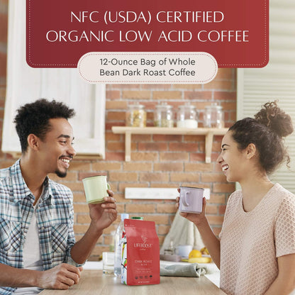 Dark Organic Coffee Beans - Single Origin Non-Gmo Dark Roast Low Acid Coffee Beans - Third Party Tested for Mycotoxins & Pesticides - Whole Bean - 12 Ounces