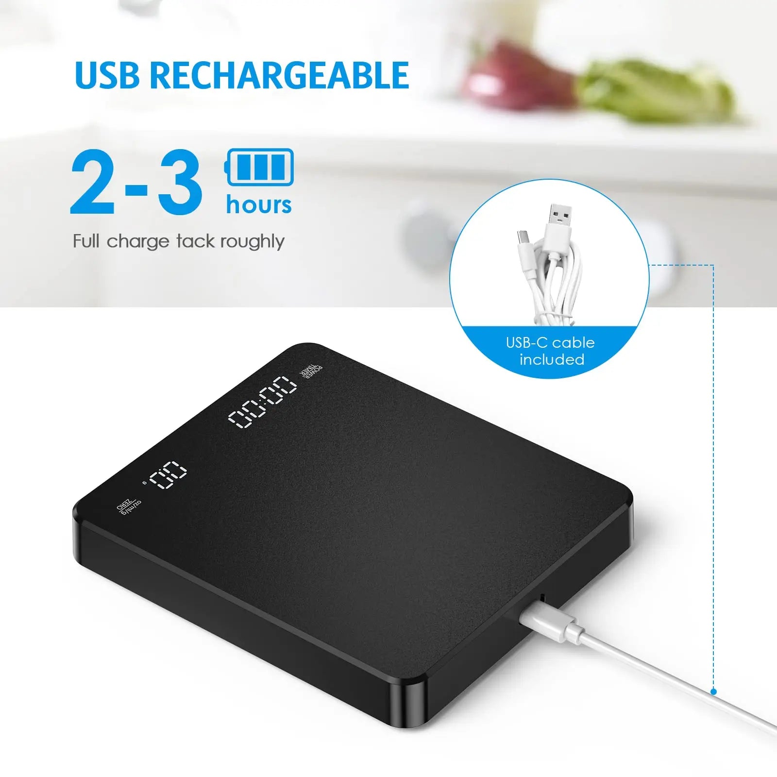 High Precision Digital Coffee Scale with Timer - 3Kg/0.1G Matte Black Espresso Kitchen Scale