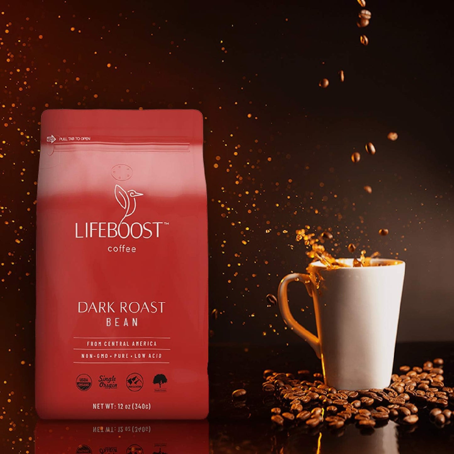 Dark Organic Coffee Beans - Single Origin Non-Gmo Dark Roast Low Acid Coffee Beans - Third Party Tested for Mycotoxins & Pesticides - Whole Bean - 12 Ounces